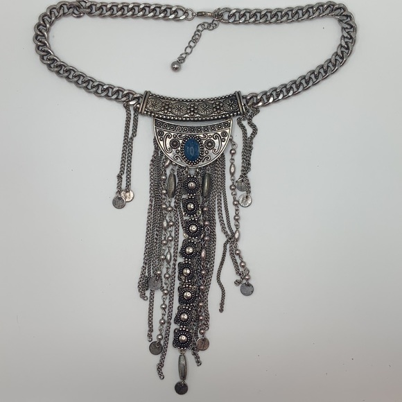 Vintage Bohemian Silvertone tassel Necklace - Picture 3 of 4